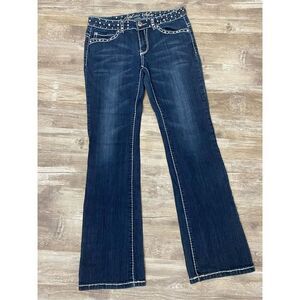 Miss Chic Boot Cut Jeans Rhinestone Studded Flap Pocket Women’s Junior’s Sz 9
